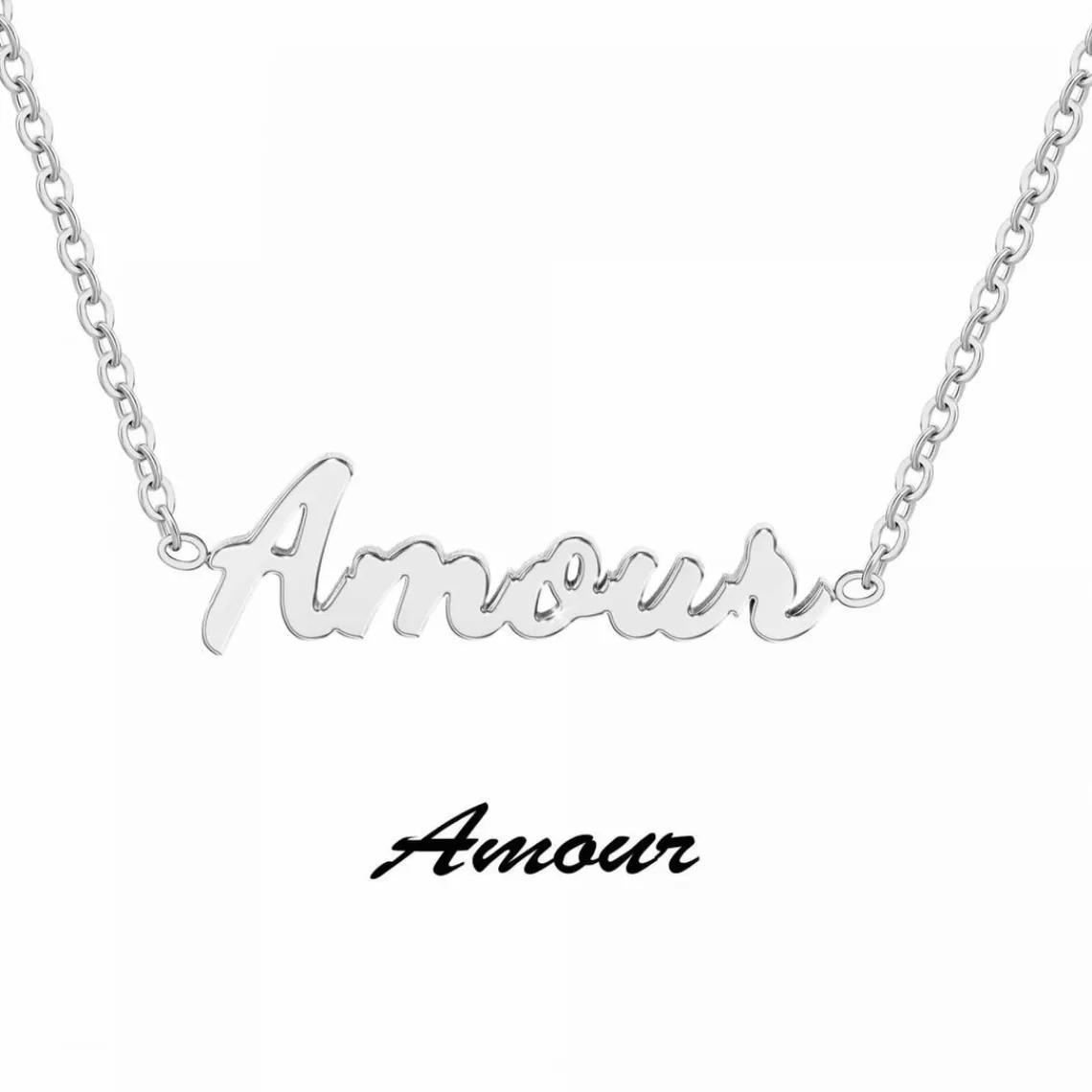 Athème Collier femme - B2689-ARGENT-AMOUR Acier Argent | Femme Collier Et Pendentif
