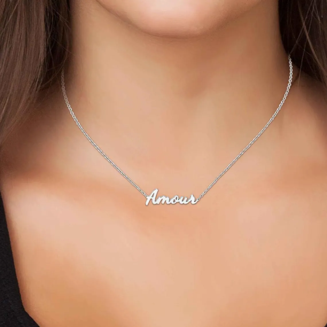 Athème Collier femme - B2689-ARGENT-AMOUR Acier Argent | Femme Collier Et Pendentif