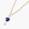 Balaboosté Collier Femme Court Fermoir T Avec Perle D'Imitation Et Perle Forme Cœur - 3502456532762 Métal Bleu | Femme Collier Et Pendentif