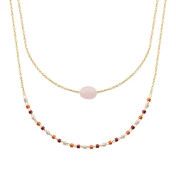 Maison de la Bijouterie Collier femme fantaisie quartz rose plaqué or UW3Y3W45 | Femme Collier Et Pendentif