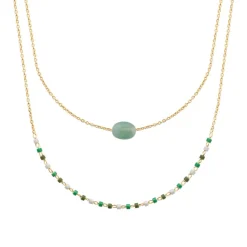 Maison de la Bijouterie Collier femme fantaisie quartzite vert plaqué or UW3Y3545 | Femme Collier Et Pendentif