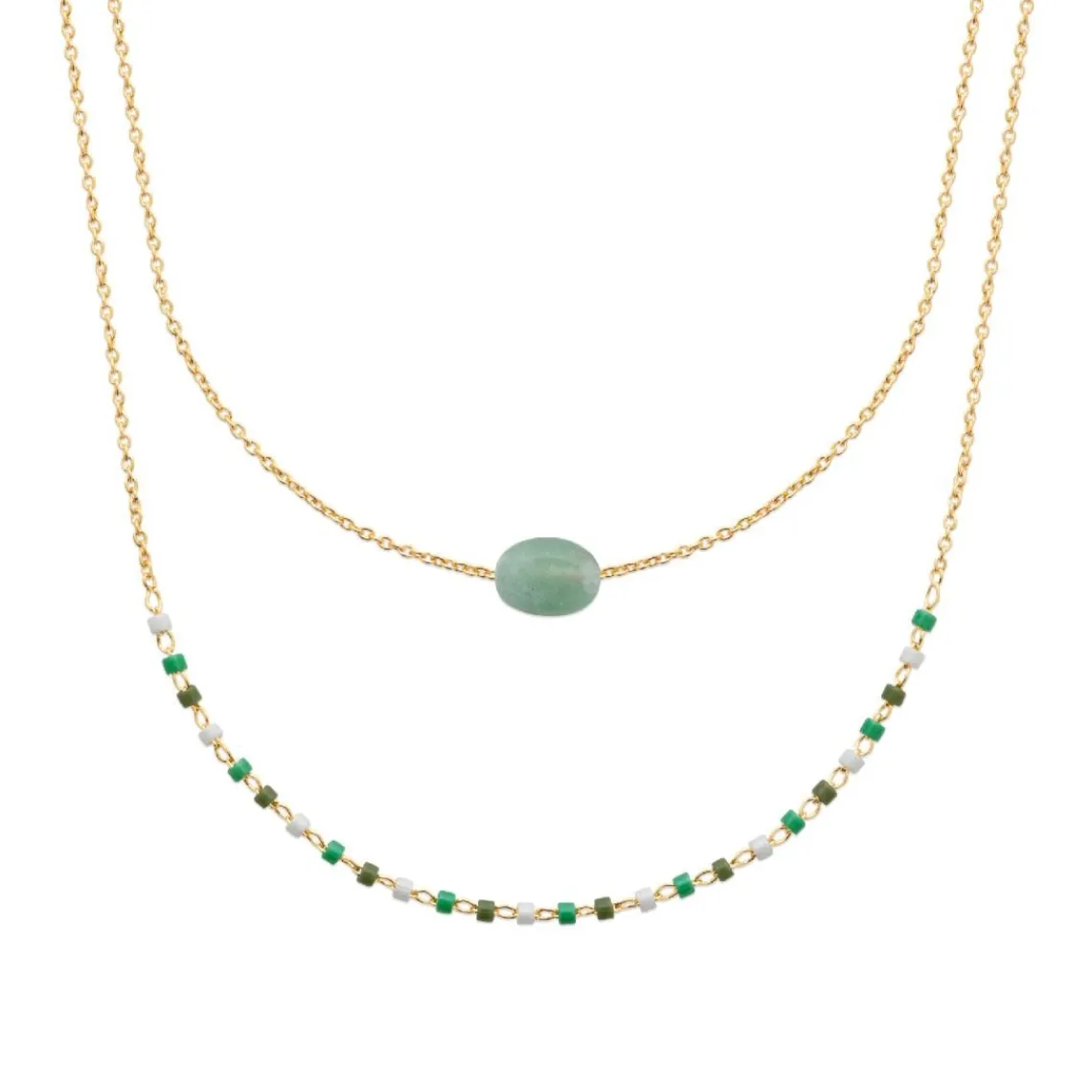 Maison de la Bijouterie Collier femme fantaisie quartzite vert plaqué or UW3Y3545 | Femme Collier Et Pendentif