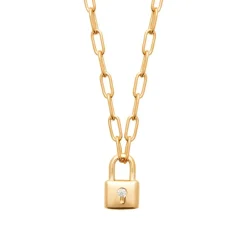 Maison de la Bijouterie Collier femme pendentif cadenas plaqué or UW35YU45 | Femme Collier Et Pendentif