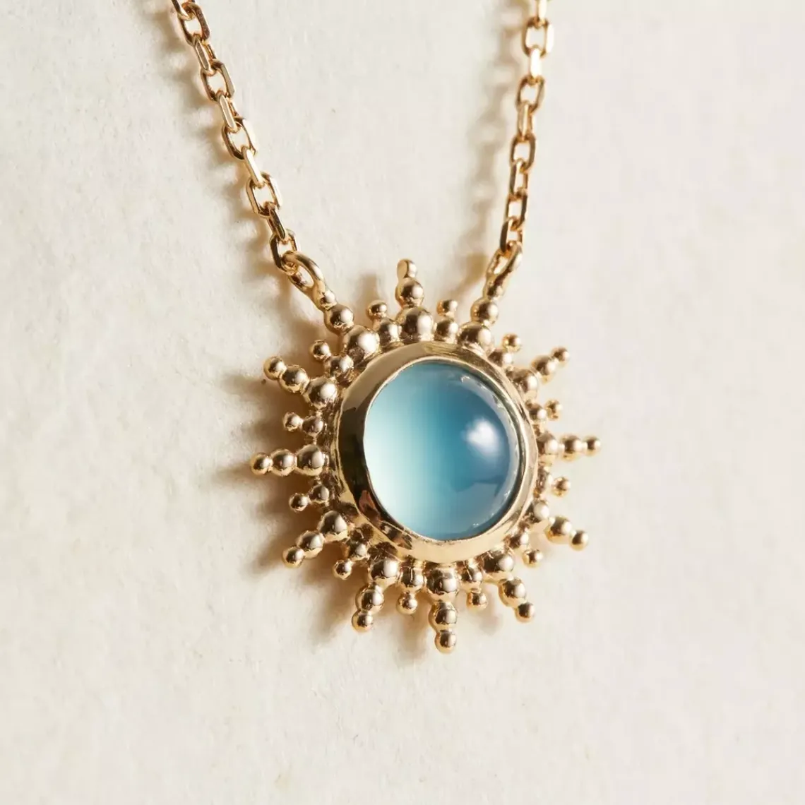 Maison de la Bijouterie Collier femme plaqué or agate bleue serti clos - UW3YUZ45 | Femme Collier Et Pendentif