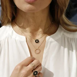 Maison de la Bijouterie Collier femme plaqué or laque noir - UYZ6W345 | Femme Collier Et Pendentif