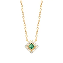 Maison de la Bijouterie Collier femme plaqué or oxyde et pierre verte UW3UV445 | Femme Collier Et Pendentif