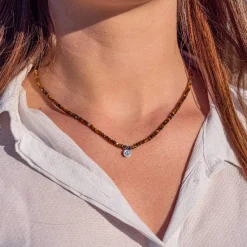 Sloya Collier Femme Lumia Oeil de Tigre | Femme Collier Et Pendentif