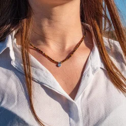 Sloya Collier Femme Lumia Oeil de Tigre | Femme Collier Et Pendentif