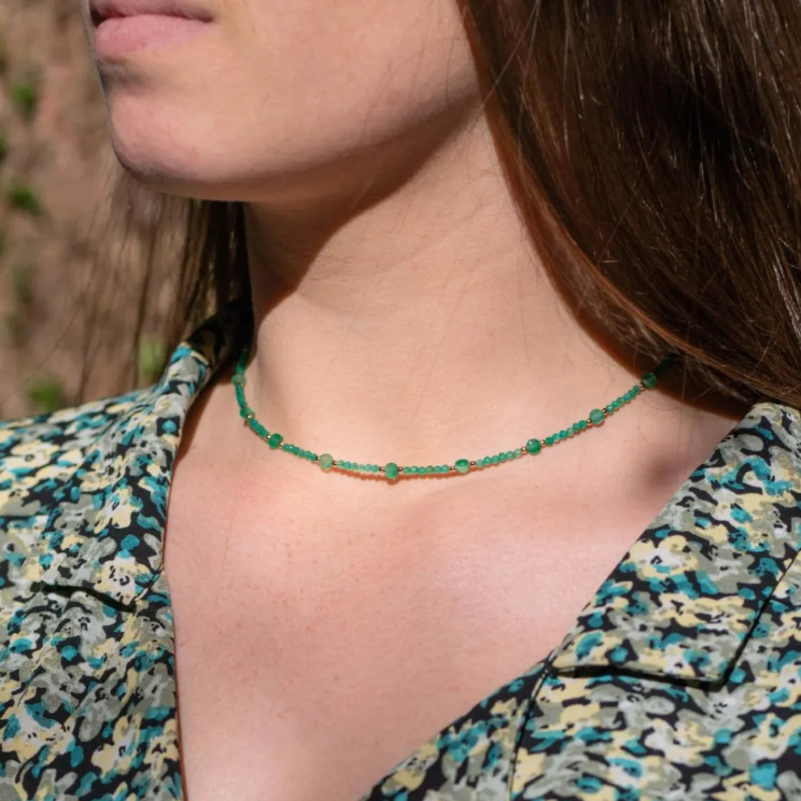 Sloya Collier Femme Paloma en pierres Agate Verte | Femme Collier Et Pendentif