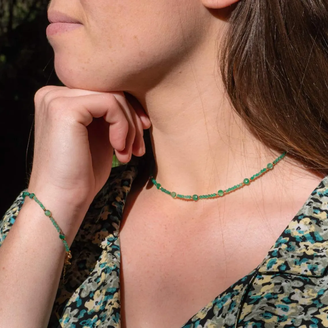 Sloya Collier Femme Paloma en pierres Agate Verte | Femme Collier Et Pendentif