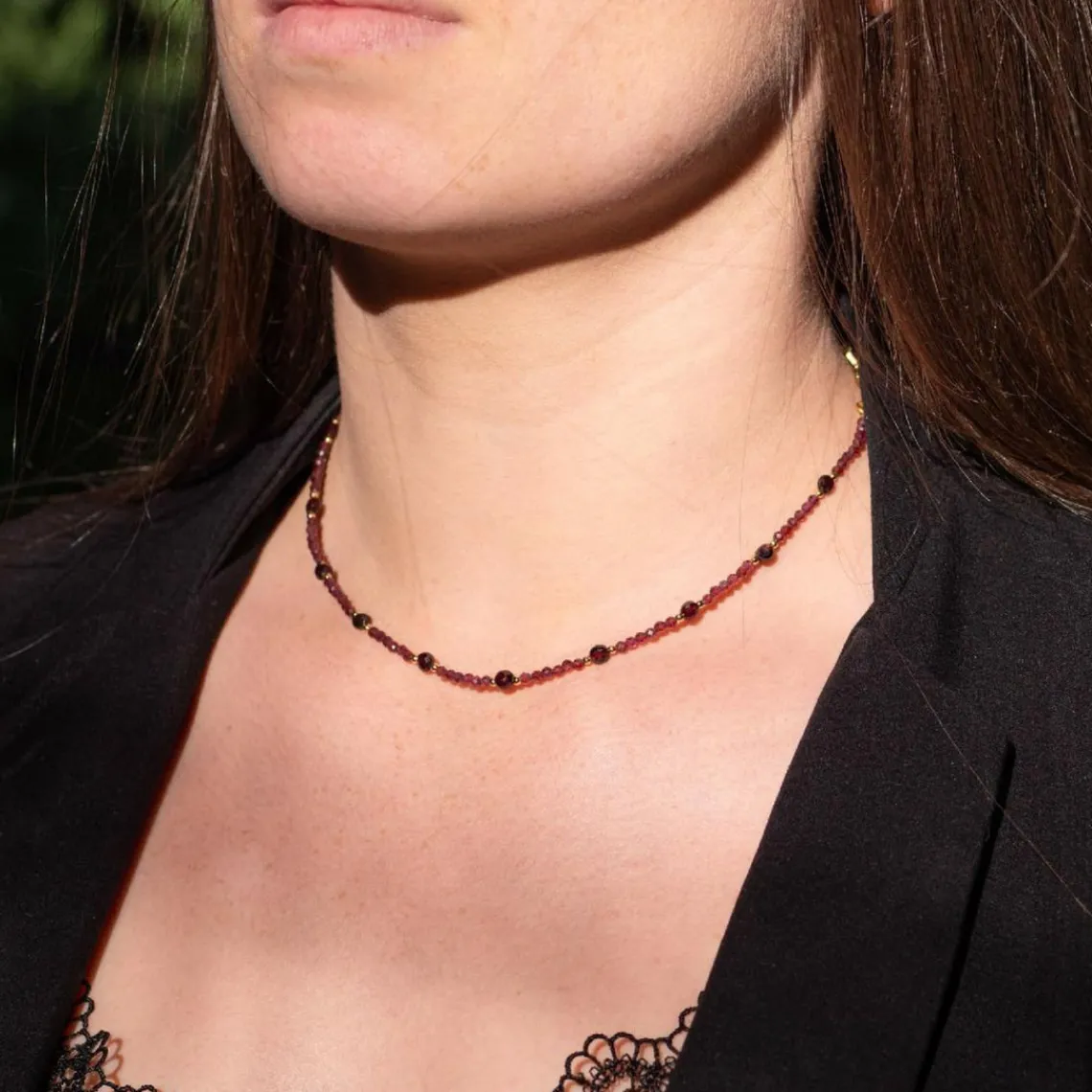 Sloya Collier Femme Paloma en pierres Grenat | Femme Collier Et Pendentif
