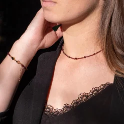 Sloya Collier Femme Paloma en pierres Grenat | Femme Collier Et Pendentif