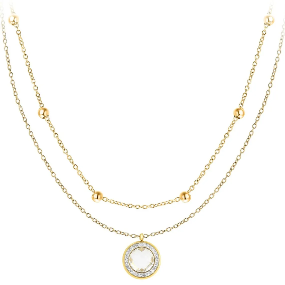 So Charm Bijoux Collier Femme So Charm - B2126-BLANC+B2370-DORE - Collier Mode Doré | Femme Collier Et Pendentif