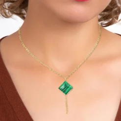 So Charm Bijoux Collier Femme So Charm - B3040-MALACHITE - Collier Mode Doré | Femme Collier Et Pendentif