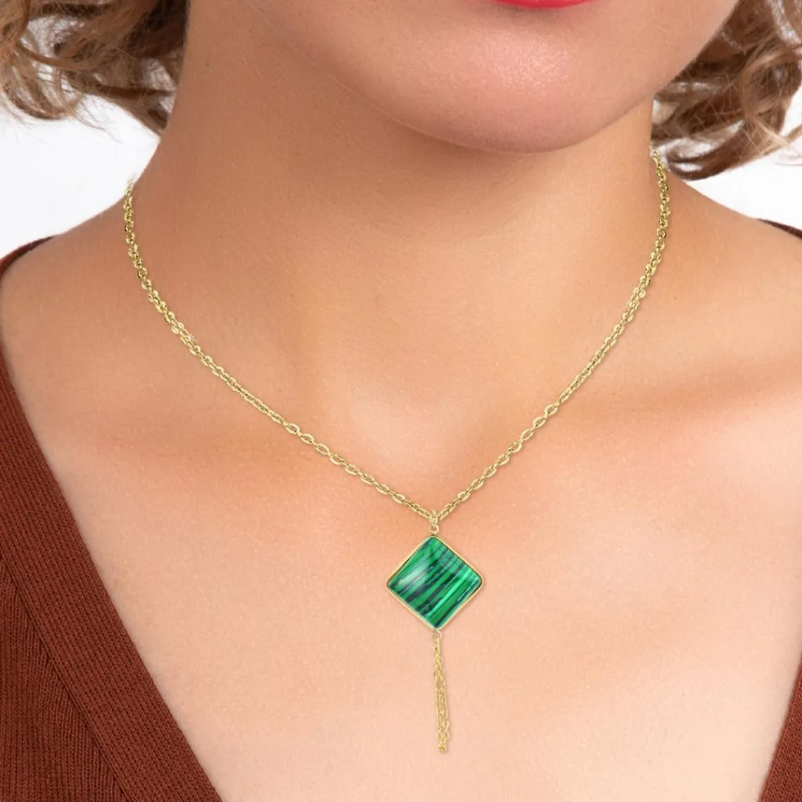 So Charm Bijoux Collier Femme So Charm - B3040-MALACHITE - Collier Mode Doré | Femme Collier Et Pendentif