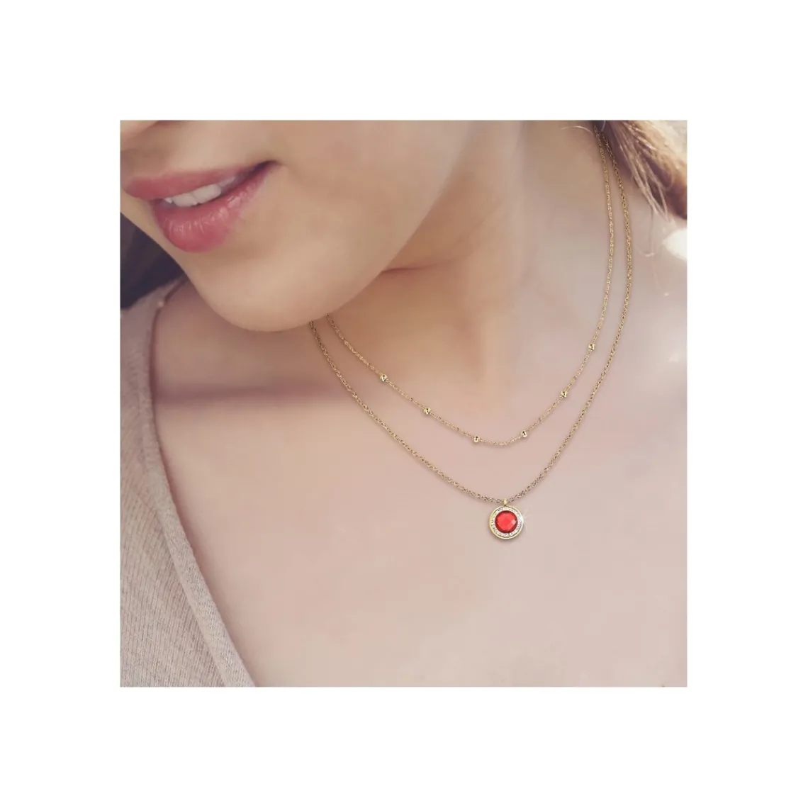 So Charm Bijoux Collier Femme So Charm - B2126-ROUGE+B2370-DORE - Collier Mode Doré | Femme Collier Et Pendentif