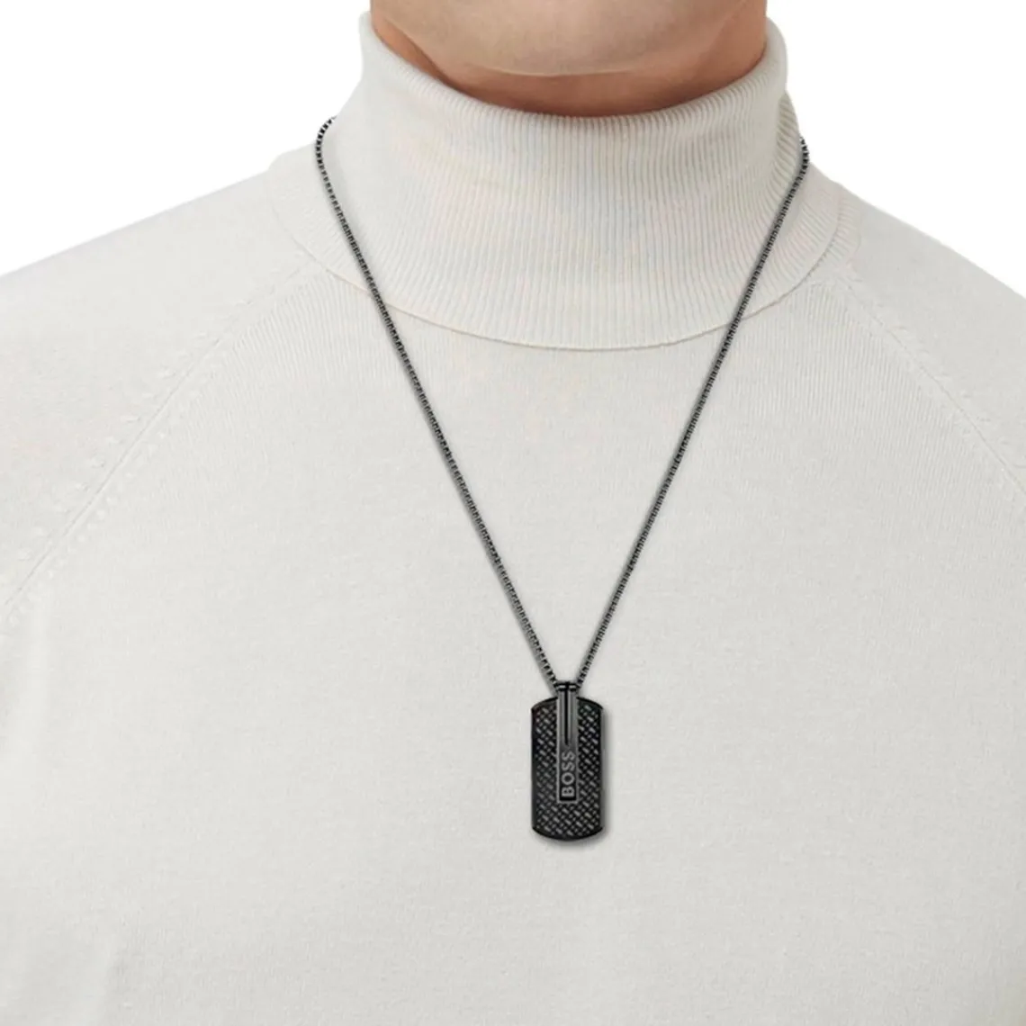 Boss Bijoux Collier Homme en Acier Noir | Homme Colliers Et Pendentifs