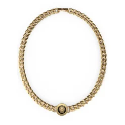Guess Bijoux Collier Lion King Acier Doré Tête De Lion Dorée 21 Mm Fond Noir | Homme Colliers Et Pendentifs