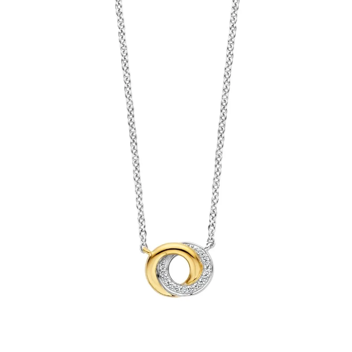 Ti Sento Collier - 3915ZY Argent Bicolore Deux Anneaux Entrelacés Et Pavé | Femme Collier Et Pendentif