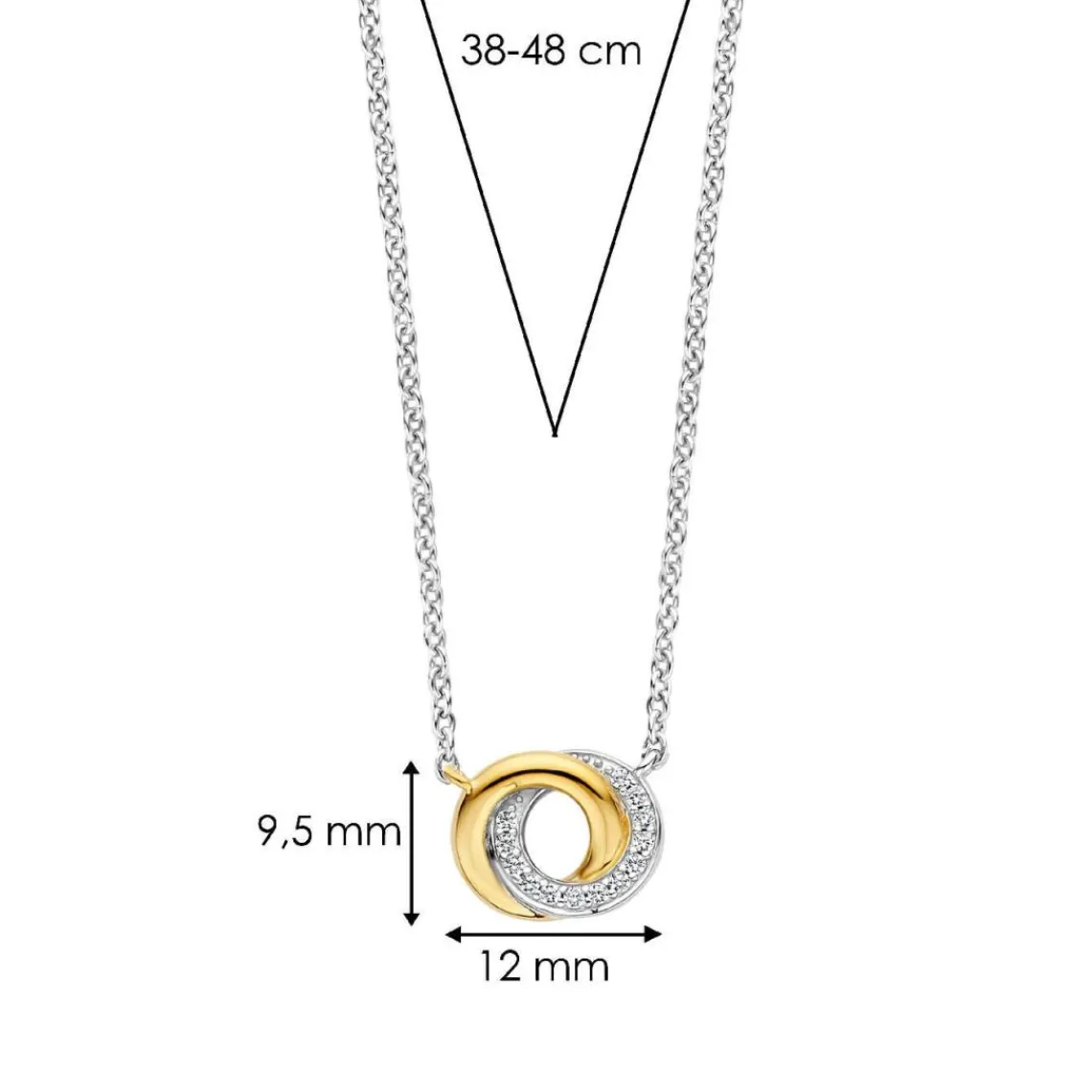 Ti Sento Collier - 3915ZY Argent Bicolore Deux Anneaux Entrelacés Et Pavé | Femme Collier Et Pendentif