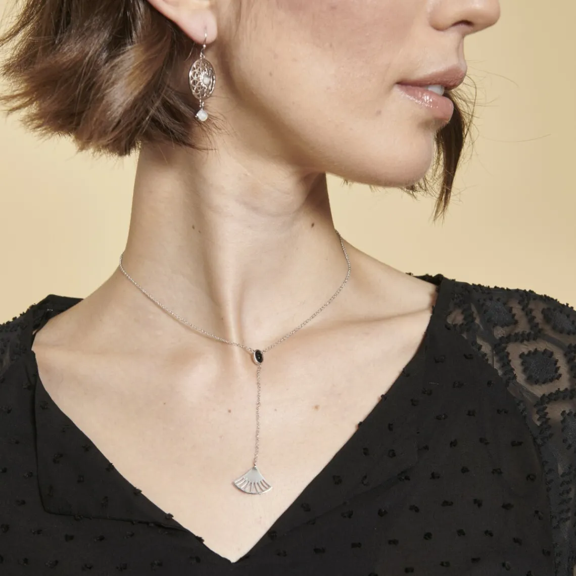 Kosma Paris Collier Y Arielle Argenté & Onyx Noir | Femme Collier Et Pendentif