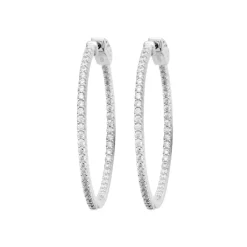 Maison de la Bijouterie Créoles femme argent rhodié blanc serti griffe 35 mm - Z6Y3VZ0 | Femme Boucles D'Oreilles
