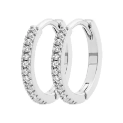 Maison de la Bijouterie Créoles femme argent rhodié blanc serti griffe 14 mm - Z634YZ0 | Femme Boucles D'Oreilles