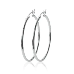 Maison de la Bijouterie Créoles femme argent rhodié 5 mm - WUU50 | Femme Boucles D'Oreilles