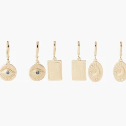 Balaboosté Créoles Femme Set De 3 Mini Médailles Œil Cœur Et Lune - 3502456531383 Métal Doré | Femme Boucles D'Oreilles