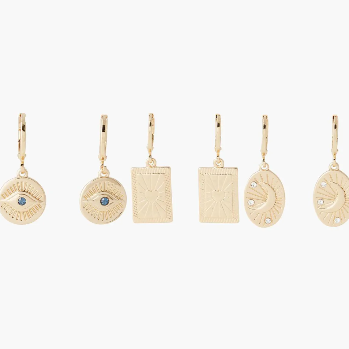Balaboosté Créoles Femme Set De 3 Mini Médailles Œil Cœur Et Lune - 3502456531383 Métal Doré | Femme Boucles D'Oreilles