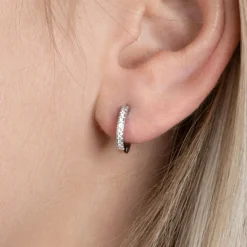 Maison de la Bijouterie Créoles femme femme argent rhodié blanc serti griffe 11 mm classiques - Z634ZZ0 | Femme Boucles D'Oreilles