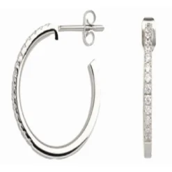 Clyda Bijoux Créoles Intemporelle Acier Rhodié Et Pavage | Femme Boucles D'Oreilles