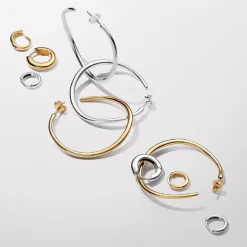 Pandora Créoles Ouvertes de Forme Organique 42 mm Argent | Femme Boucles D'Oreilles