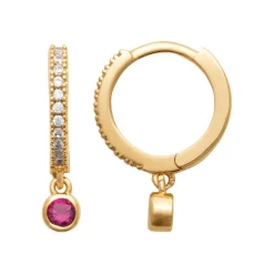 Maison de la Bijouterie Créoles pampilles femme plaqué or teinté serti clos 12 mm - Y6343V0 | Femme Boucles D'Oreilles