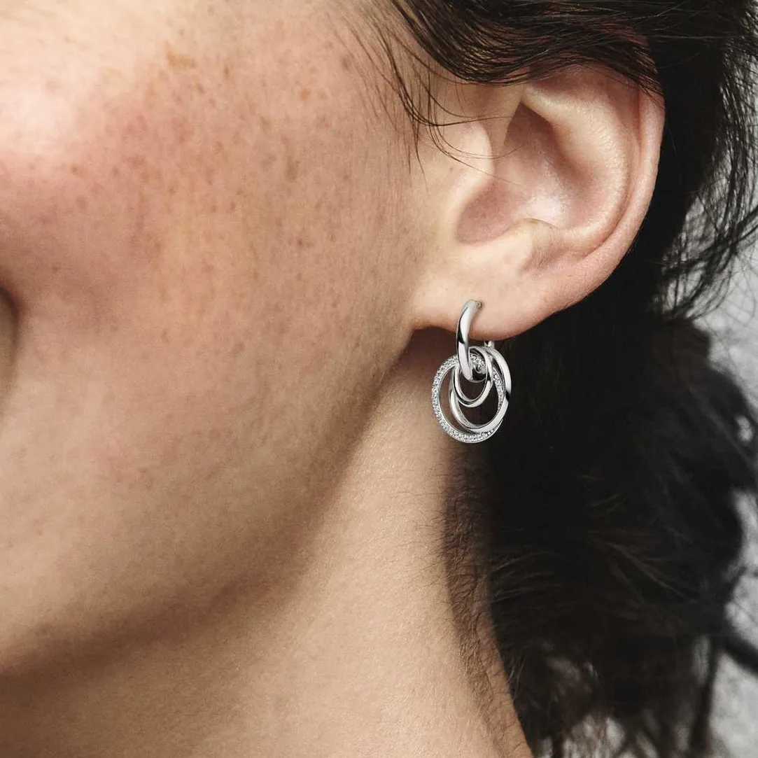 Pandora Créoles Moments - Cercles Ma Famille pour Toujours | Femme Boucles D'Oreilles