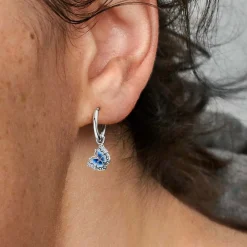 Pandora Créoles Moments papillon bleu & strass | Femme Boucles D'Oreilles