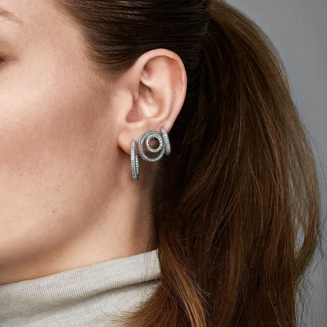 Pandora Créoles Signature Cœur Pavé | Femme Boucles D'Oreilles