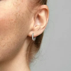 Pandora Créoles Signature Cœur Pavé | Femme Boucles D'Oreilles