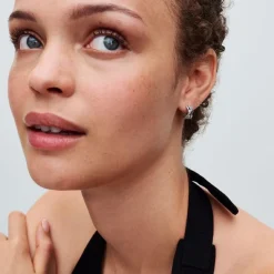 Pandora Créoles Pavées Croisées Argent | Femme Boucles D'Oreilles