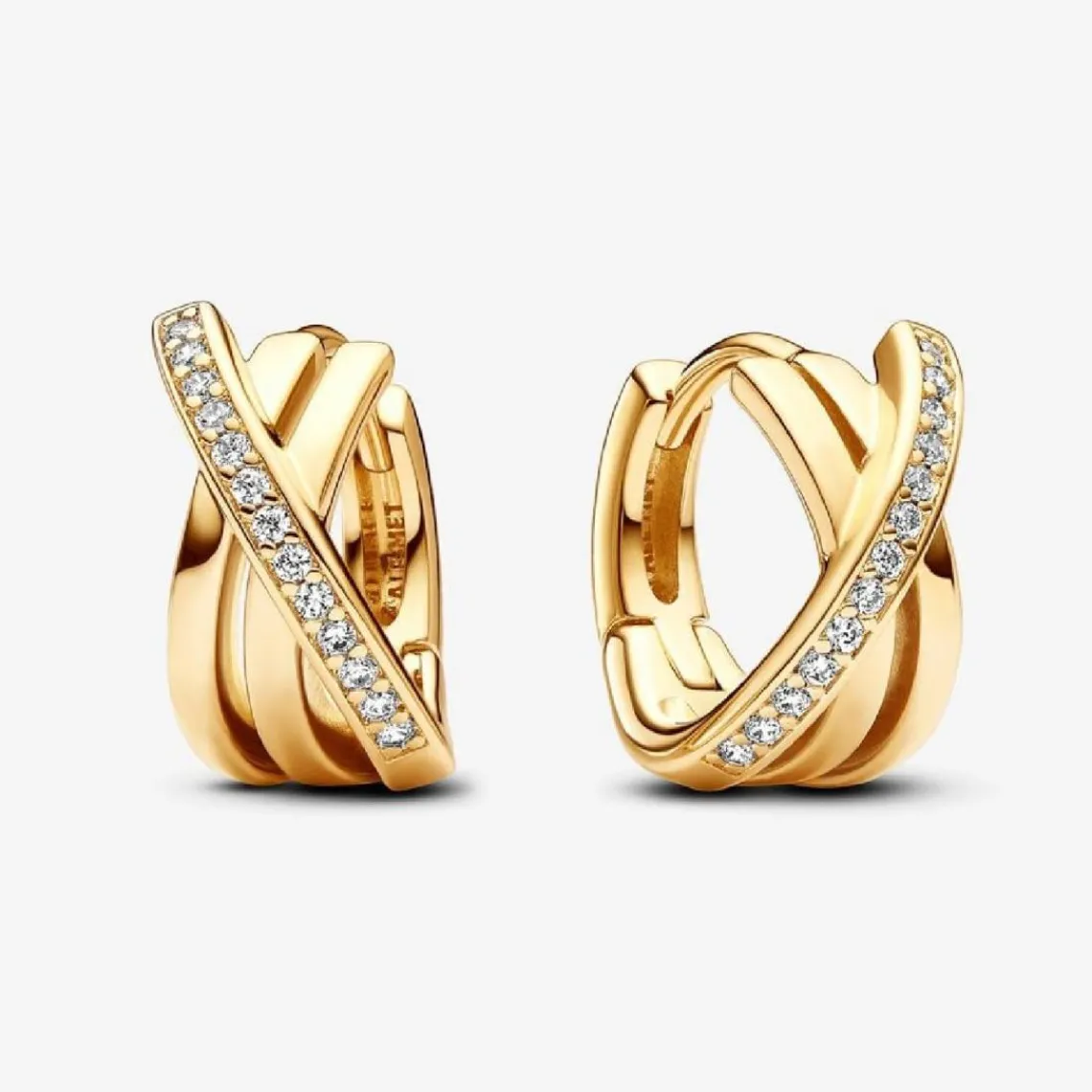 Pandora Créoles Pavées Croisées Doré | Femme Boucles D'Oreilles