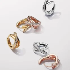 Pandora Créoles Pavées Croisées Doré | Femme Boucles D'Oreilles