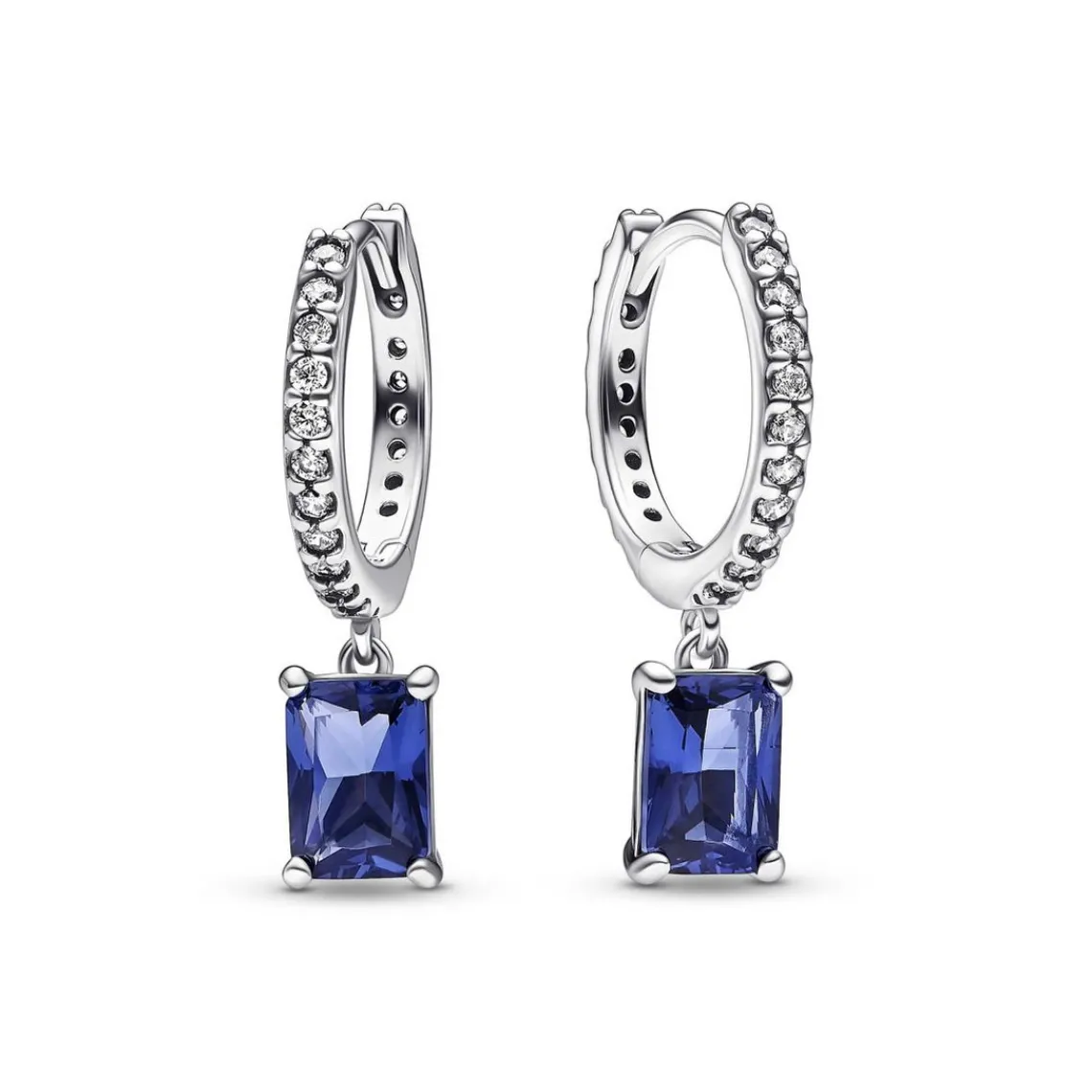 Pandora Créoles Rectangle Scintillant Bleu – Timeless | Femme Boucles D'Oreilles