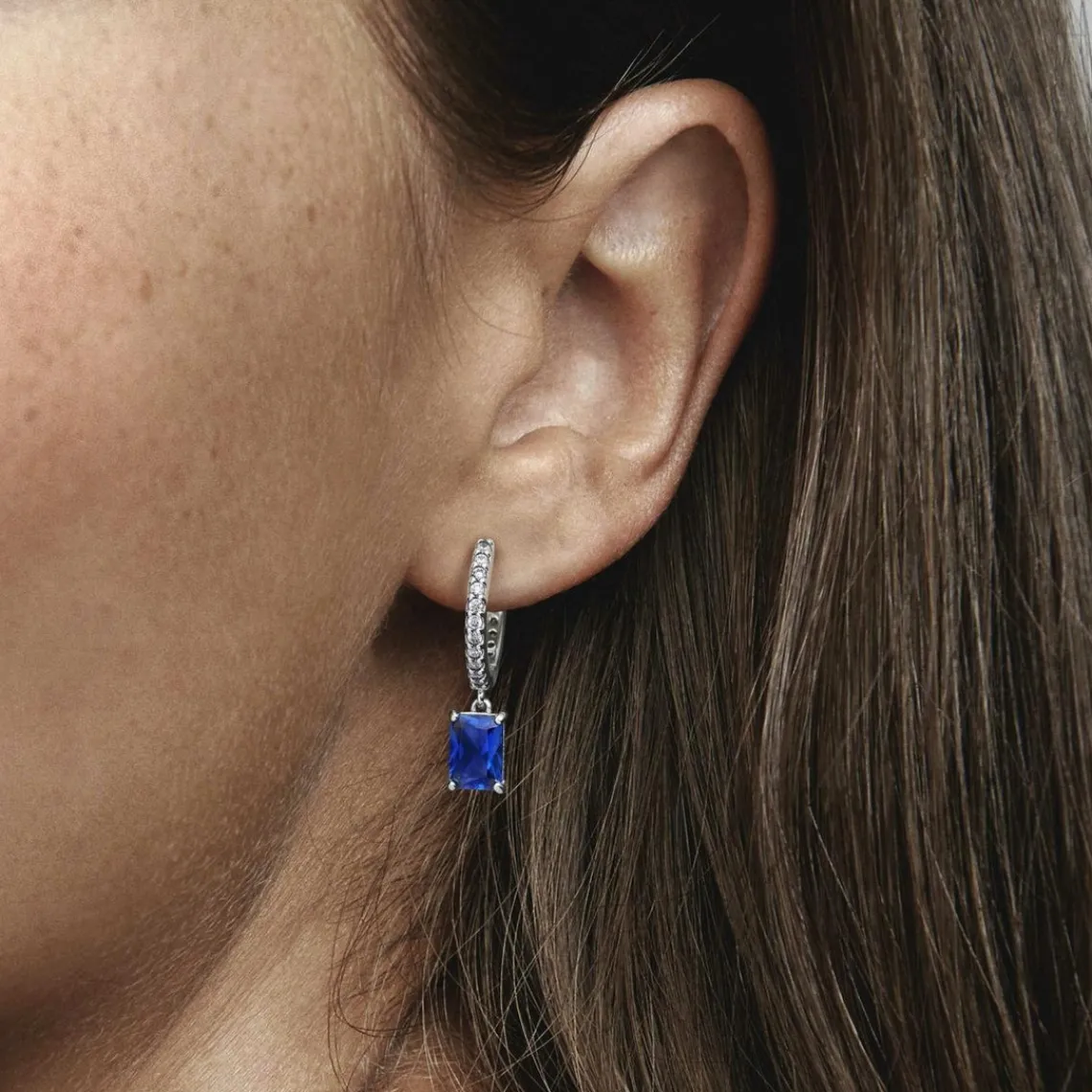 Pandora Créoles Rectangle Scintillant Bleu – Timeless | Femme Boucles D'Oreilles