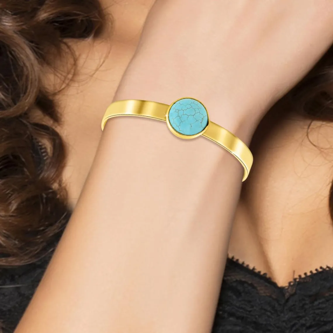 So Charm Bijoux Jonc Femme So Charm - B2494-TURQUOISE - Bracelet Mode Doré | Femme Bracelet
