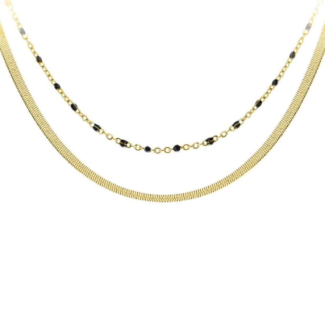 Angèle M Bijoux Lot de deux Colliers femme Angèle M B2304-DORE+B2394-NOIR | Femme Collier Et Pendentif
