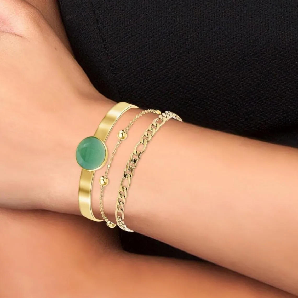 Angèle M Bijoux Lot de trois Bracelets Femme Angèle M B2371-DORE+B2384-DORE+B2494-VERT | Femme Bracelet