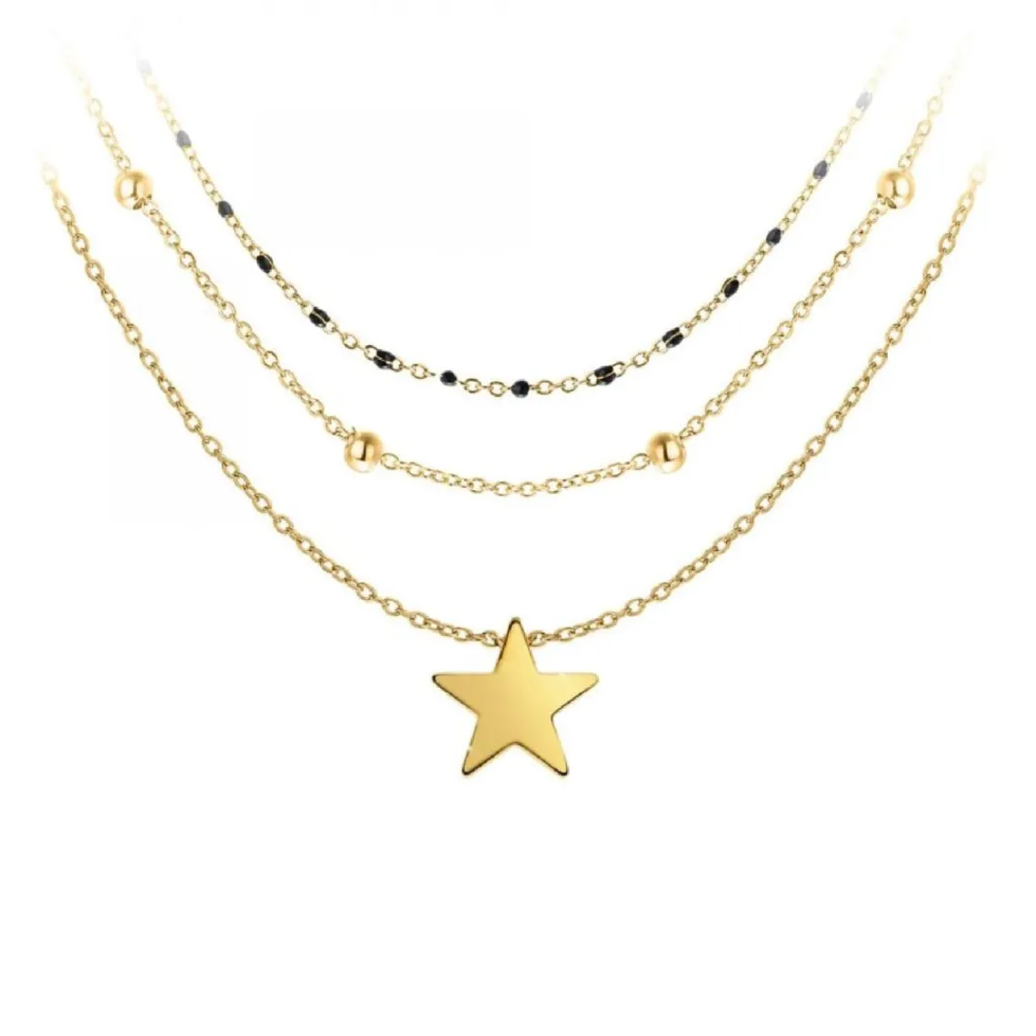 Angèle M Bijoux Lot de trois Colliers femme Angèle M B2097-DORE+B2370-DORE+B2394-NOIR | Femme Collier Et Pendentif