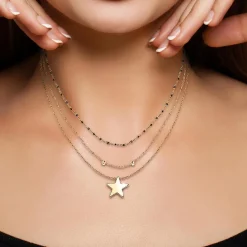 Angèle M Bijoux Lot de trois Colliers femme Angèle M B2097-DORE+B2370-DORE+B2394-NOIR | Femme Collier Et Pendentif