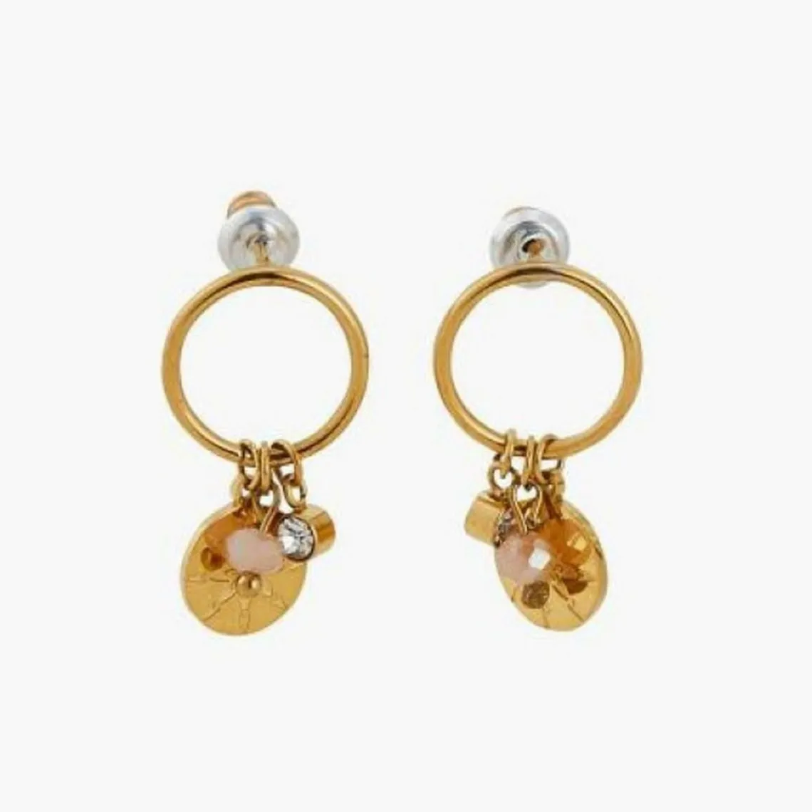 Balaboosté Pendantes Femme Acier Avec Médaille Pierre + Strass - 3502456560291 Métal Doré | Femme Boucles D'Oreilles