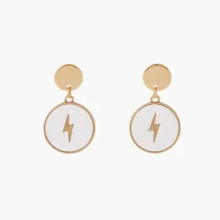 Balaboosté Pendantes Femme Avec Eclair Dans Médaille Transparente - 3502456532939 Métal Doré | Femme Boucles D'Oreilles